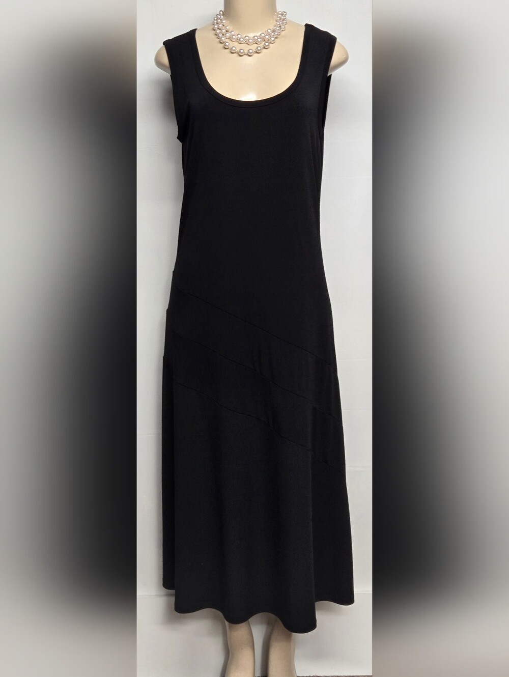 Kasper Sportswear M Black Dress Slinky Stretch Knit Sleeveless Ankle Length
